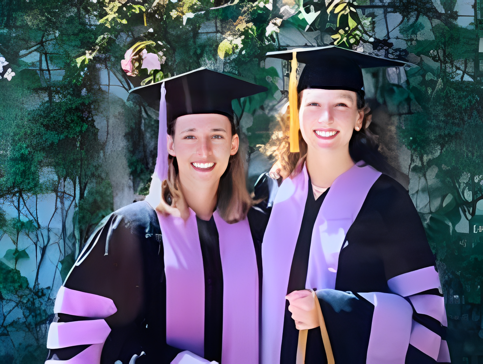 Graduates smiling in caps and gowns